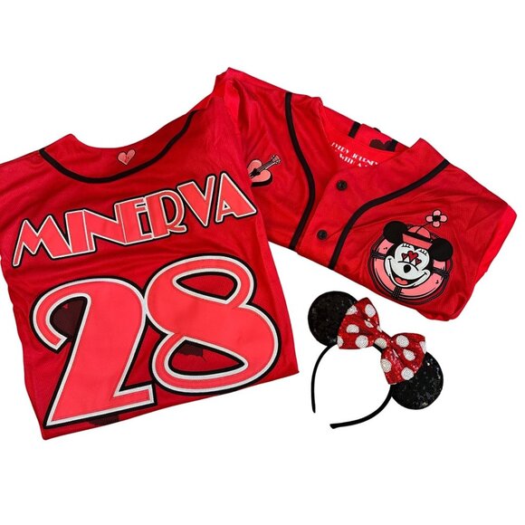 EXCLUSIVE LOT of 2 NEW Mickey & Minnie Authentic Baseball Jersey’s - Picture 4 of 15